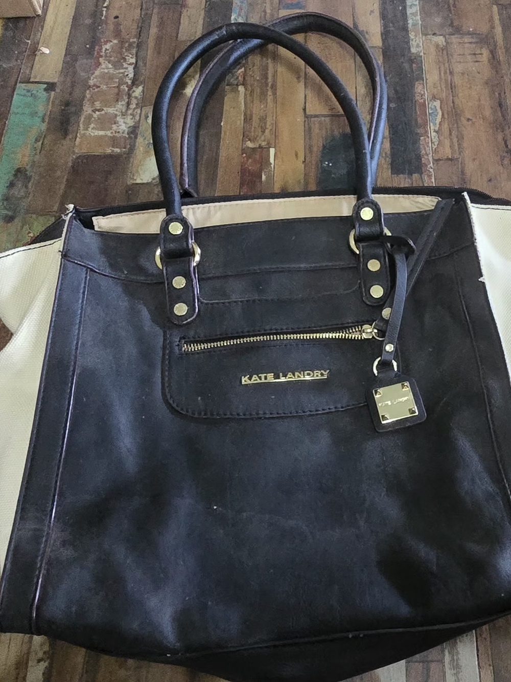 Kate Landry Black & Cream Tote Bag